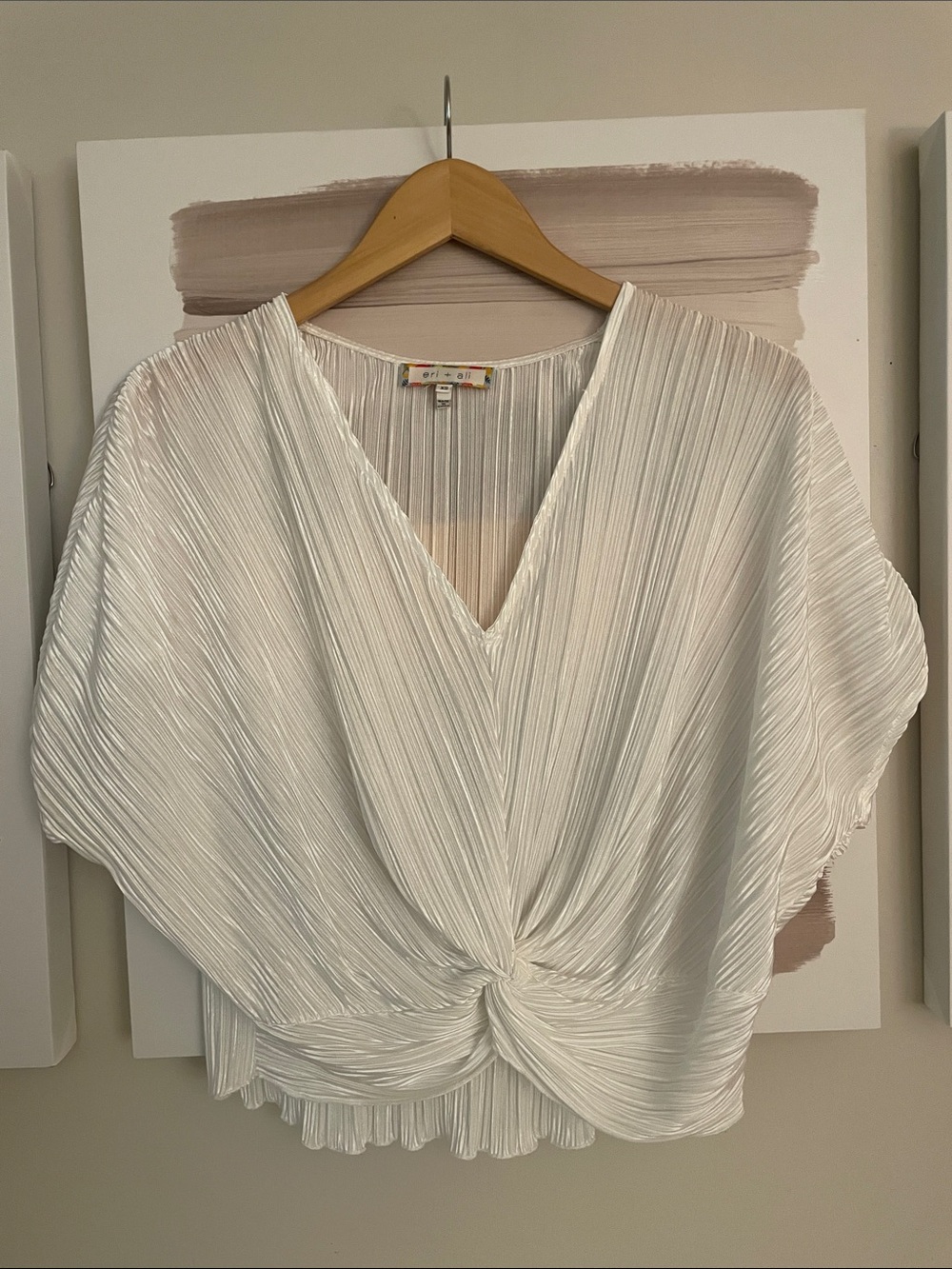 Anthropologie White Pleated Twist-Front V-Neck Blouse
